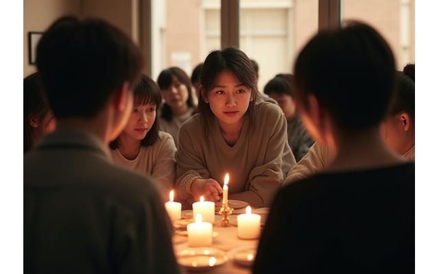 윤동주 시인 추모 낭독회 현장, 시민들이 함께 시를 낭독하는 모습