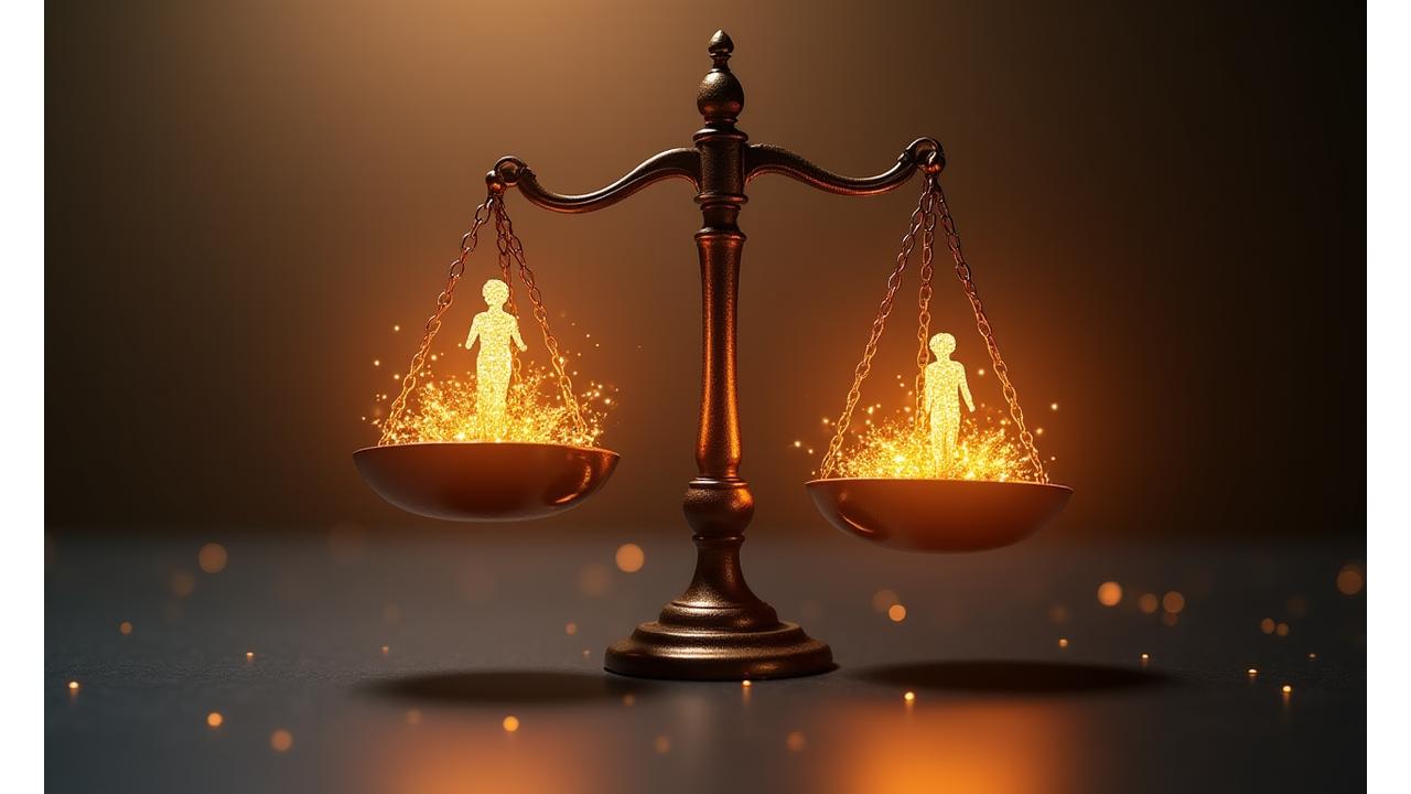 정보주체의 권리를 상징하는 저울과 법률 서류 이미지